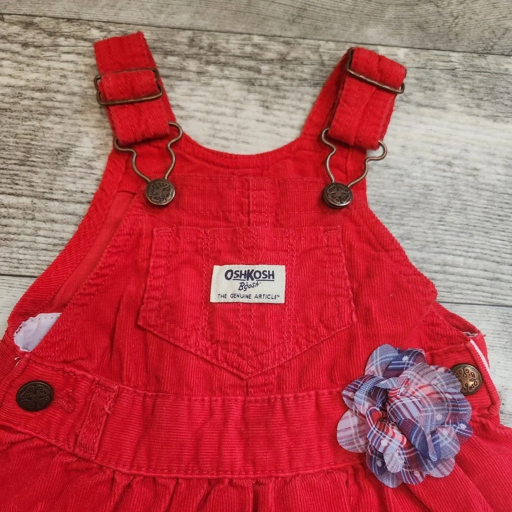 OshKosh Bgosh Toddler Girls Red Corduroy Overall Dress 9‎ Months Cotton Jumper